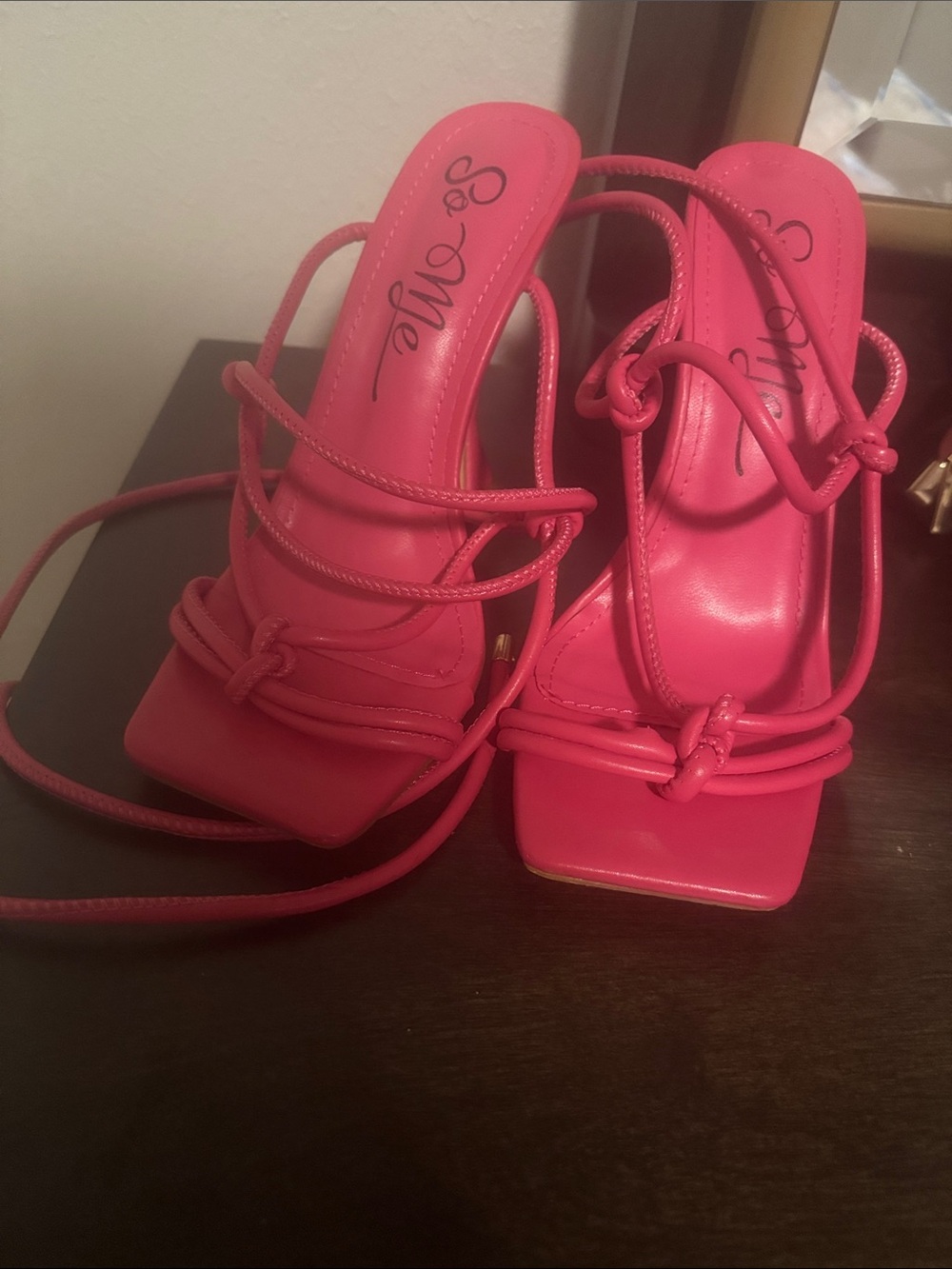 So Me Hot Pink Strappy Square-Toe Heeled Sandals